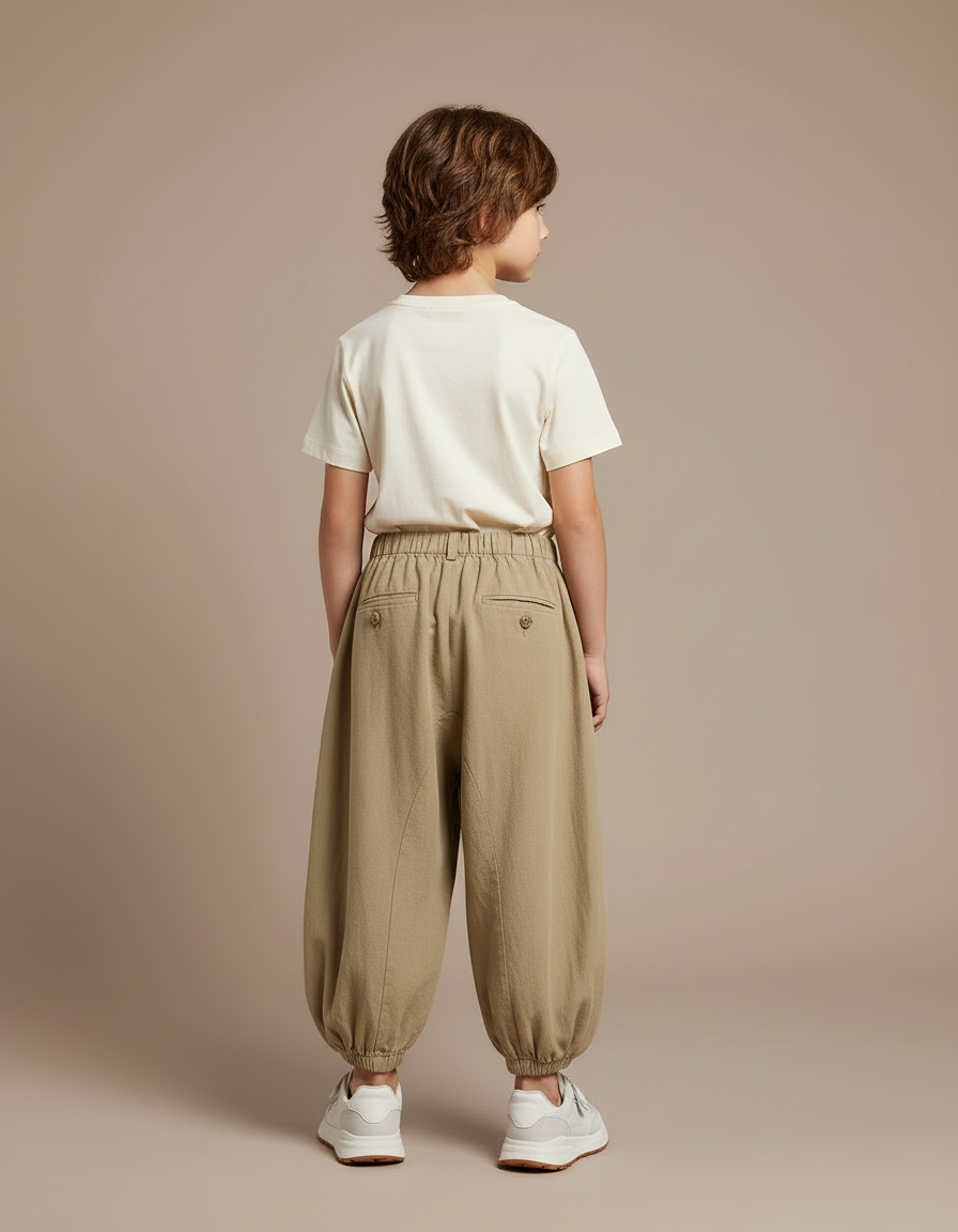 Pantalon Beige Coton Ample Harem Enfants Garçons - Kaki - vue 2