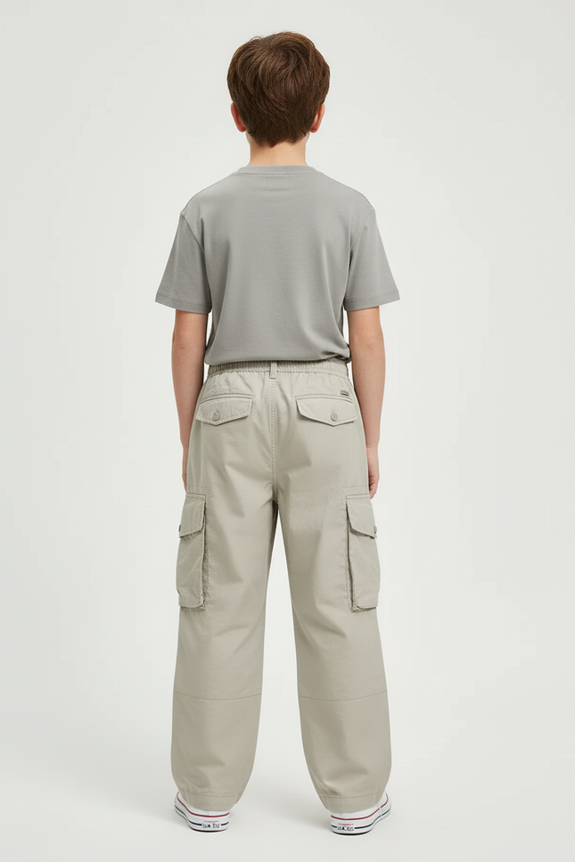 Pantalon Beige Cargo Ample Coton Enfant Décontracté - Toile - vue 2