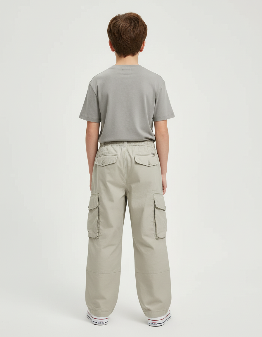 Pantalon Beige Cargo Ample Coton Enfant Décontracté - Toile - vue 2