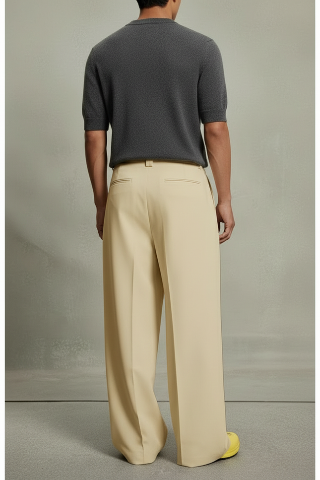 Pantalon Beige Plissé Ample Décontracté Homme Élégant - Gabardine - vue 2