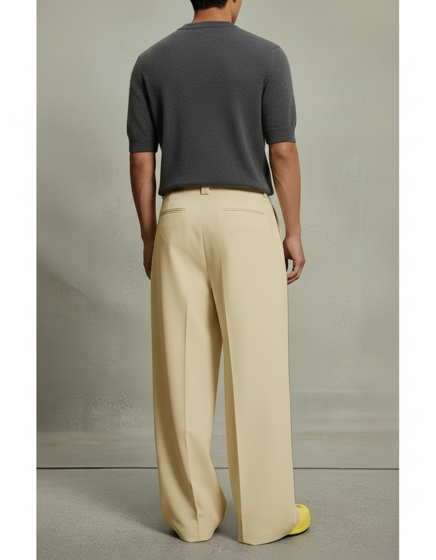 Pantalon Beige Plissé Ample Décontracté Homme Élégant - Gabardine - vue 2