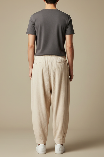 Pantalon Beige Ample Coton Plissé Décontracté Homme - vue 2