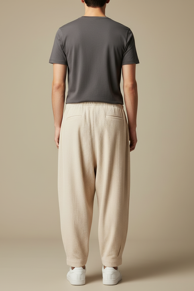 Pantalon Beige Ample Coton Plissé Décontracté Homme - vue 2