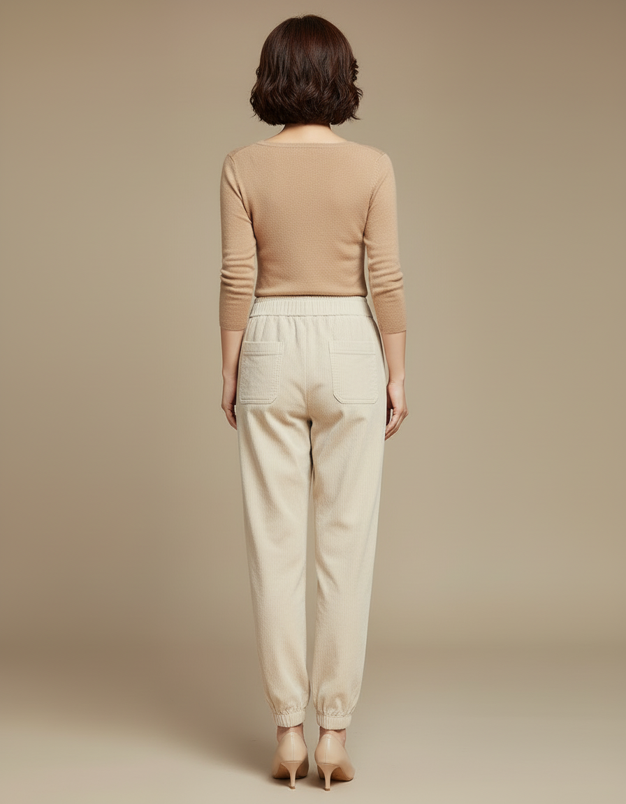 Pantalon Velours Femme Beige Clair - Cordé - vue 2
