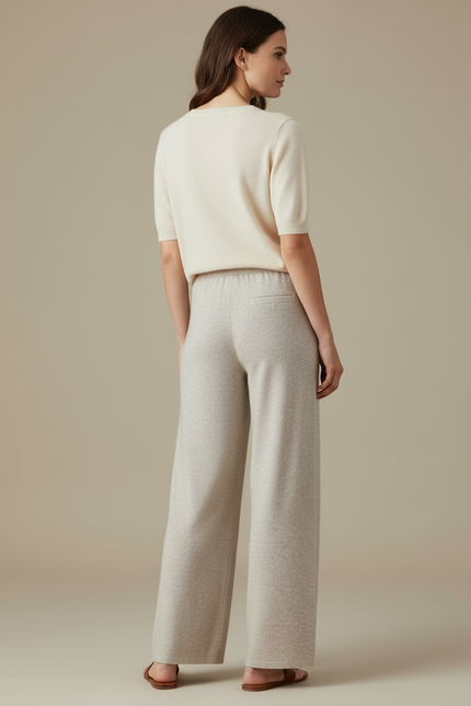 Pantalon Beige Laine Tricoté Ample Cordon Confortable - vue 2