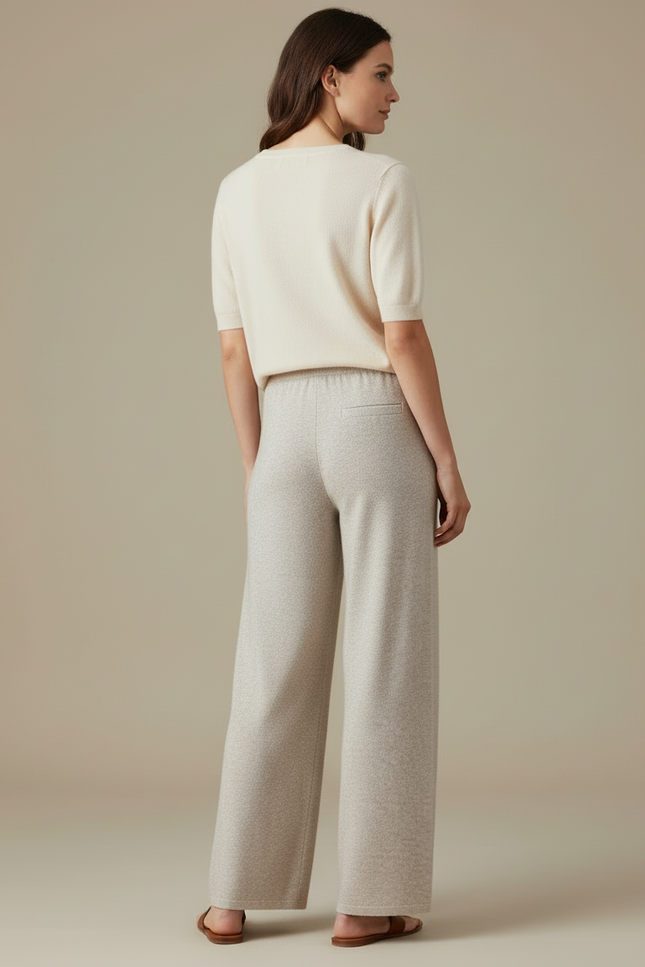 Pantalon Beige Laine Tricoté Ample Cordon Confortable - vue 2