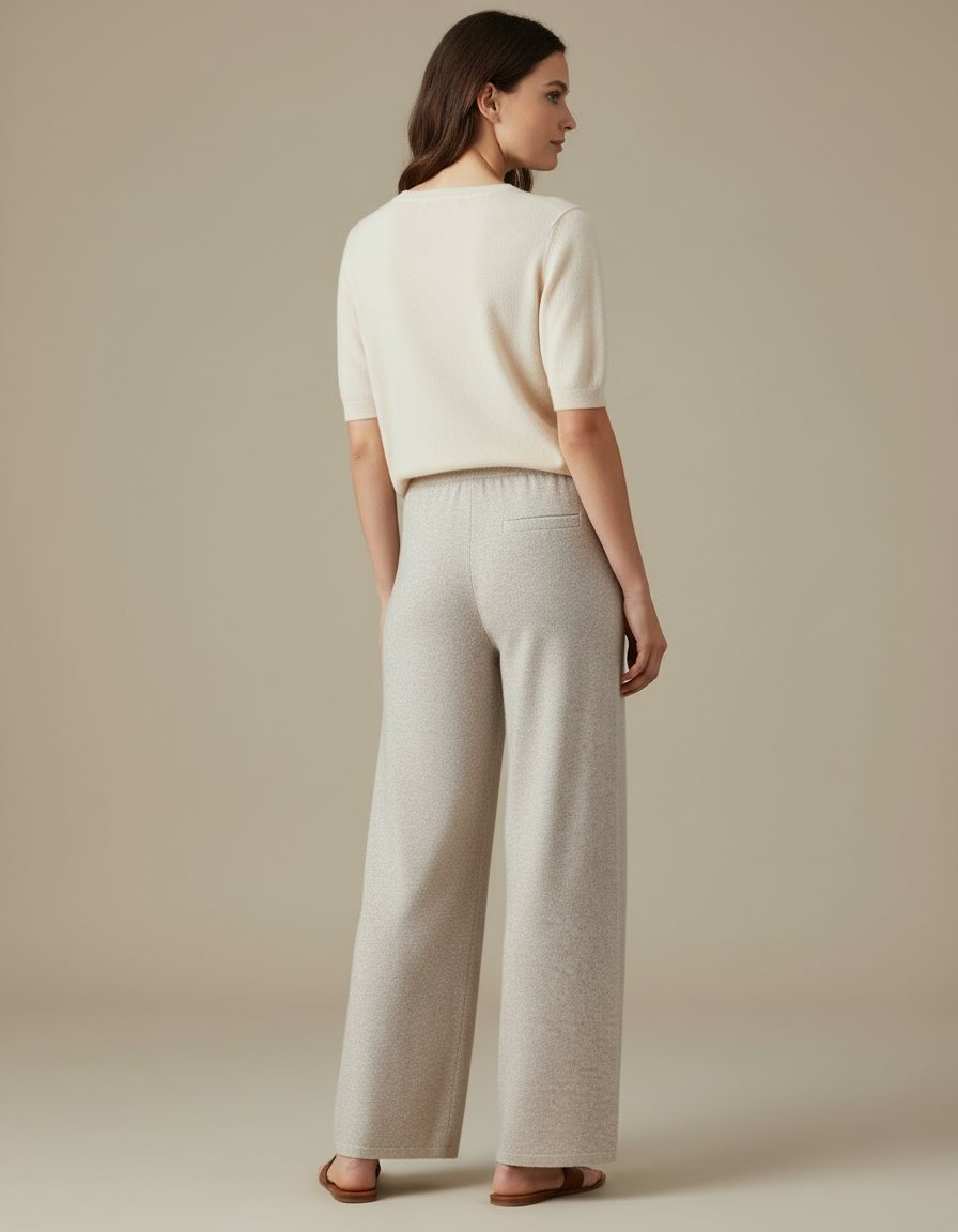 Pantalon Beige Laine Tricoté Ample Cordon Confortable - vue 2