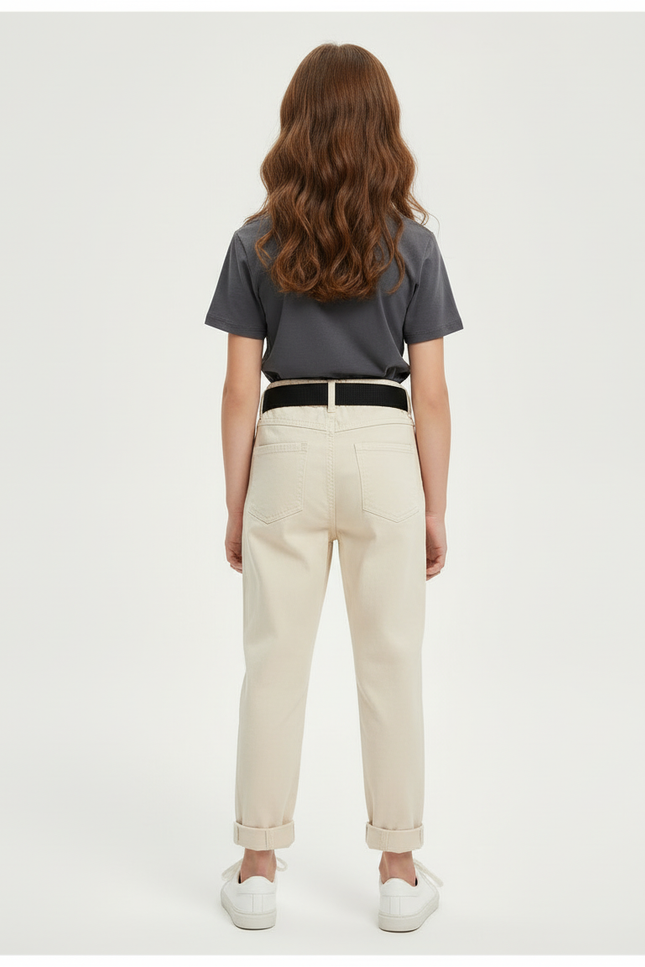 Pantalon Beige Coton Ceinture Noire Confortable Enfant - vue 2