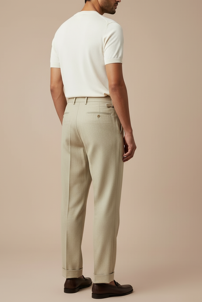 Pantalon Beige Plissé Ajustable Classique Élégant Homme - Laine - vue 2