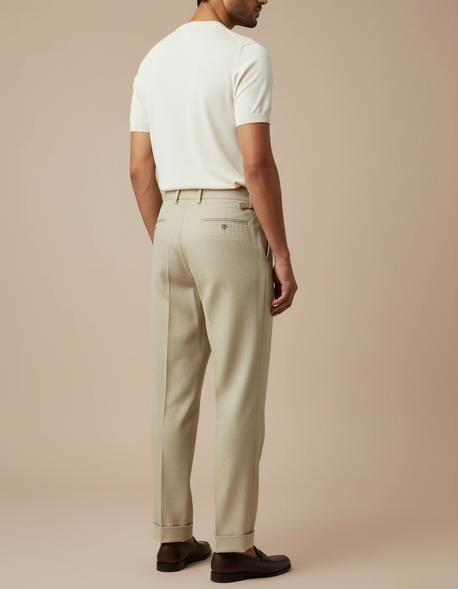 Pantalon Beige Plissé Ajustable Classique Élégant Homme - Laine - vue 2