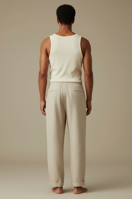 Pantalon Beige Lin Droit Décontracté Homme Respirant - vue 2