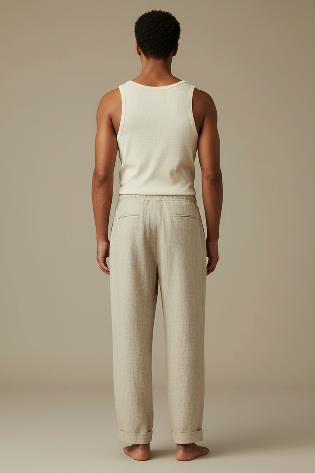 Pantalon Beige Lin Droit Décontracté Homme Respirant - vue 2