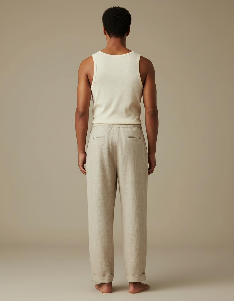 Pantalon Beige Lin Droit Décontracté Homme Respirant - vue 2