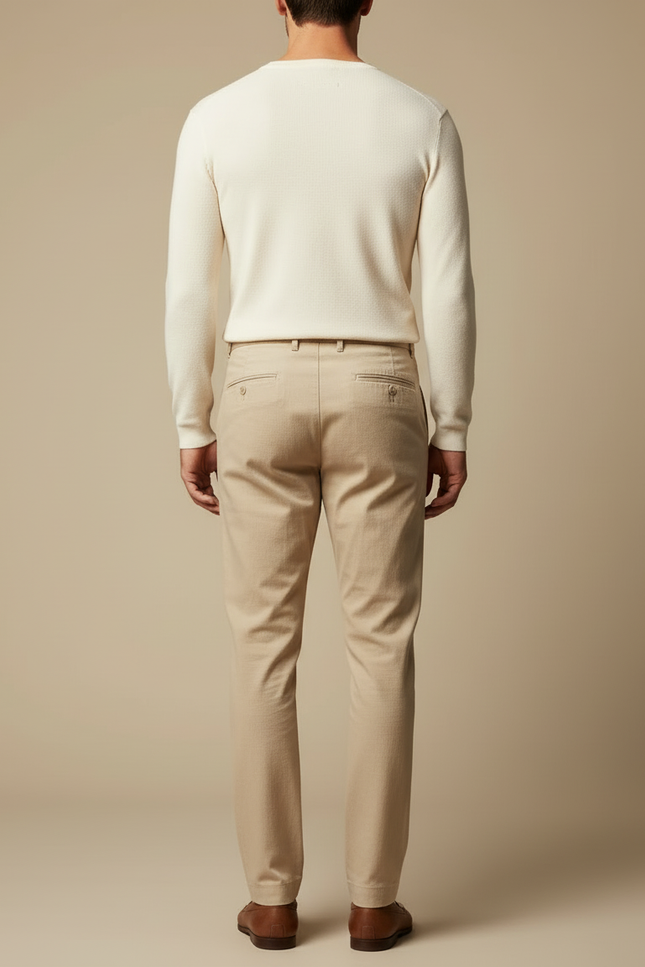 Pantalon Beige Plissé Décontracté Homme Élégant - Toile - vue 2