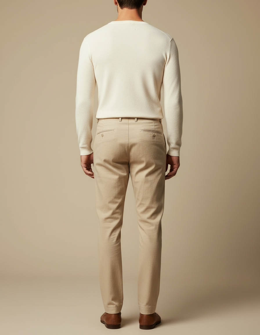 Pantalon Beige Plissé Décontracté Homme Élégant - Toile - vue 2