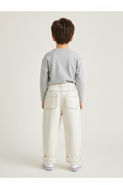 Pantalon Beige Coton Ample Décontracté Enfant - Toile - vue 2