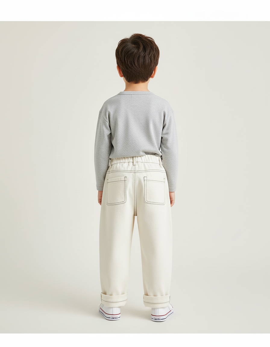 Pantalon Beige Coton Ample Décontracté Enfant - Toile - vue 2