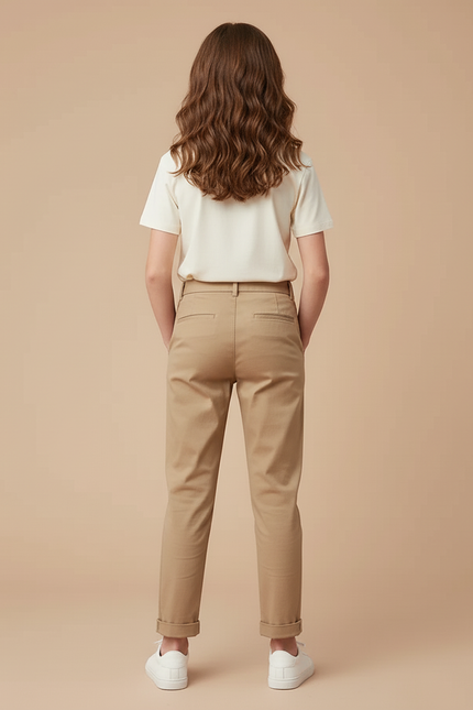 Pantalon Beige Plissé Décontracté Enfant Coton - Gabardine - vue 2