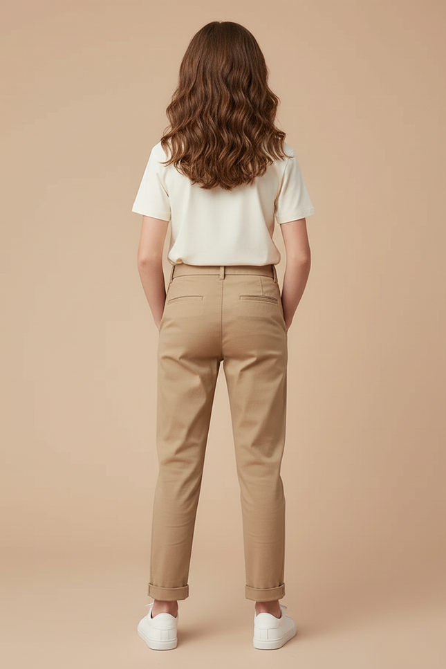 Pantalon Beige Plissé Décontracté Enfant Coton - Gabardine - vue 2