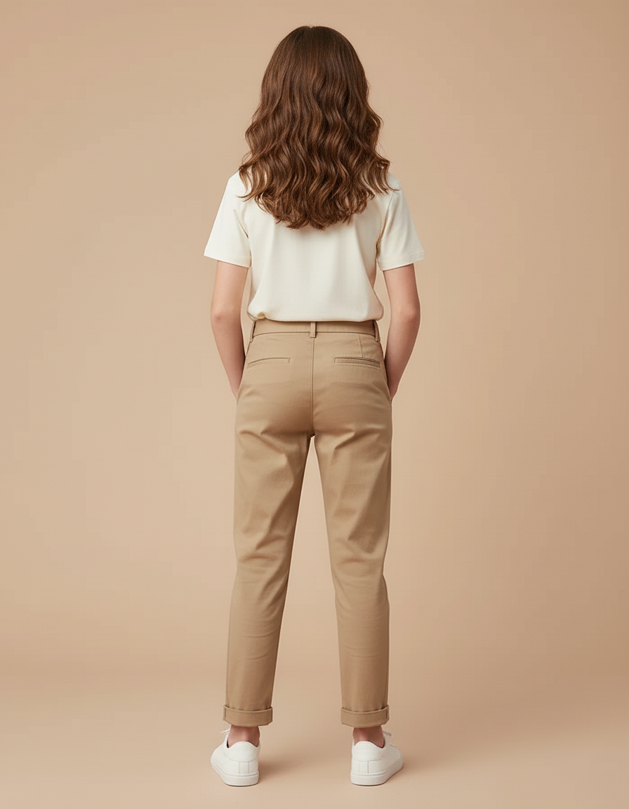 Pantalon Beige Plissé Décontracté Enfant Coton - Gabardine - vue 2