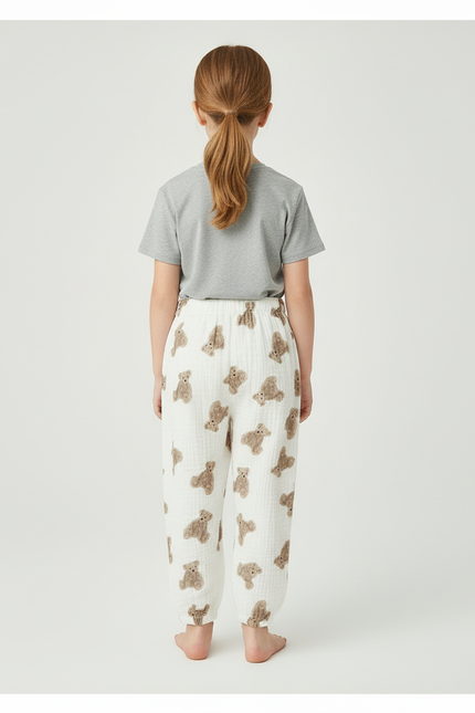 Pantalon Beige Oursons Coton Ample Décontracté Enfant - vue 2