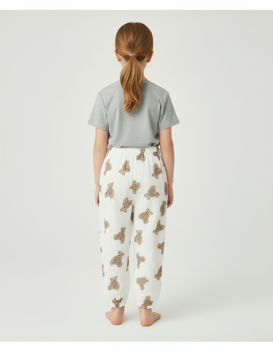 Pantalon Beige Oursons Coton Ample Décontracté Enfant - vue 2