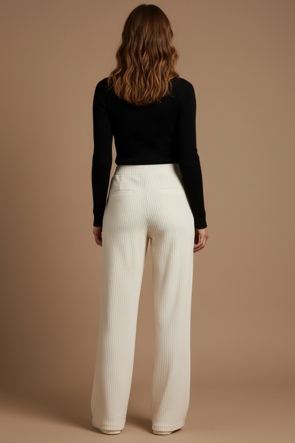 Pantalon Beige Côtelé Large Décontracté Femme - Cordé - vue 2
