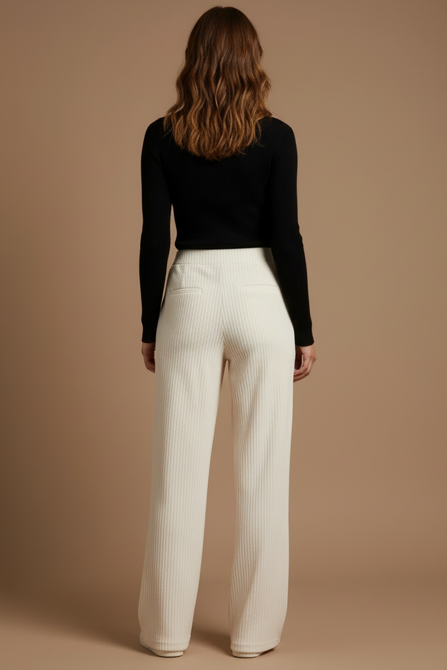 Pantalon Beige Côtelé Large Décontracté Femme - Cordé - vue 2
