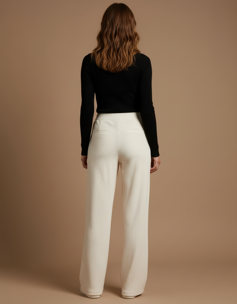 Pantalon Beige Côtelé Large Décontracté Femme - Cordé - vue 2