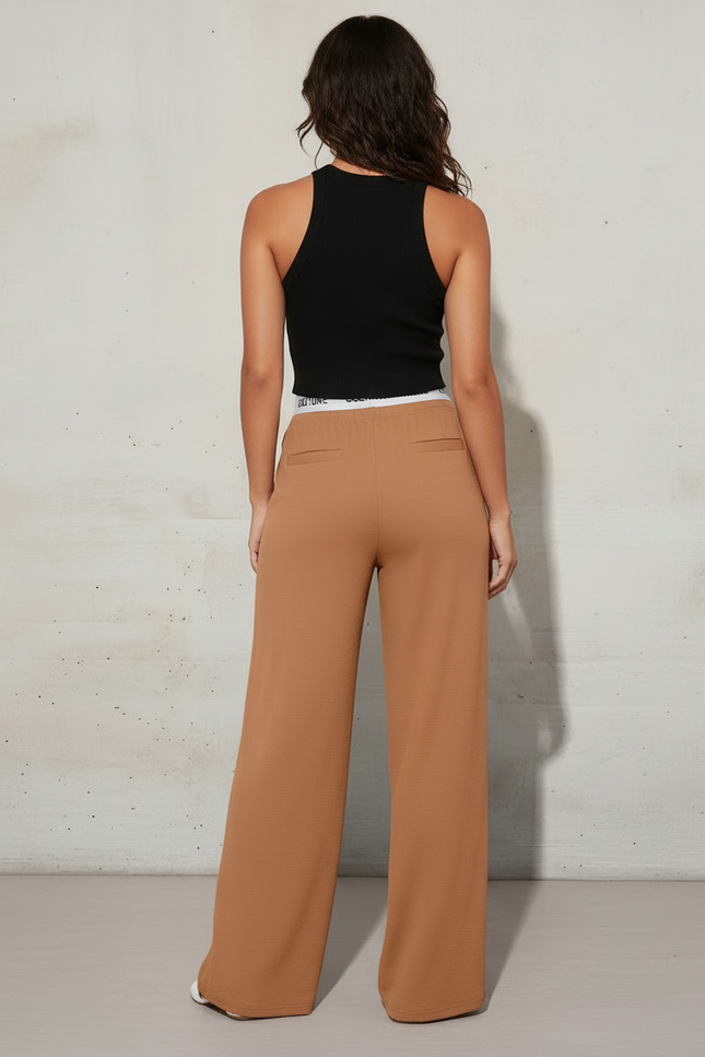 Pantalon Beige Ample Fluide Taille Haute Femme - Polyester - vue 2