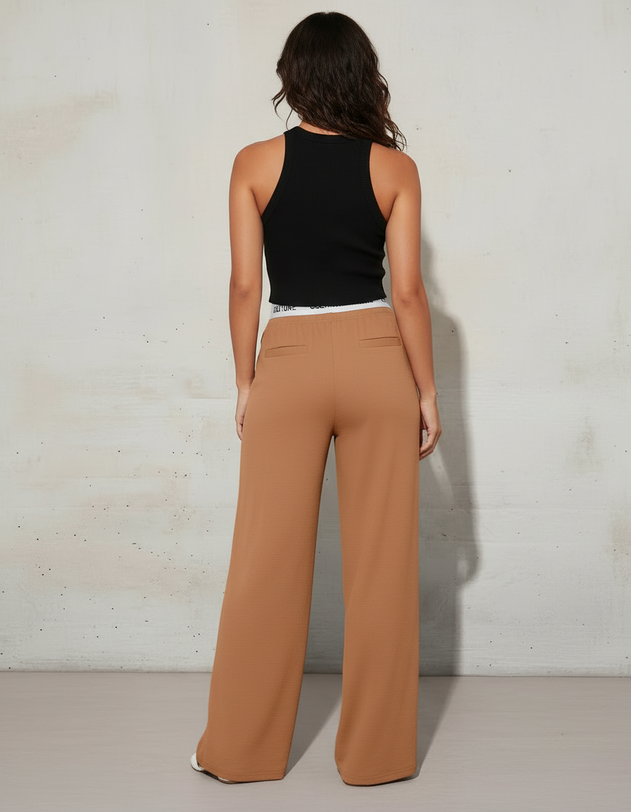 Pantalon Beige Ample Fluide Taille Haute Femme - Polyester - vue 2
