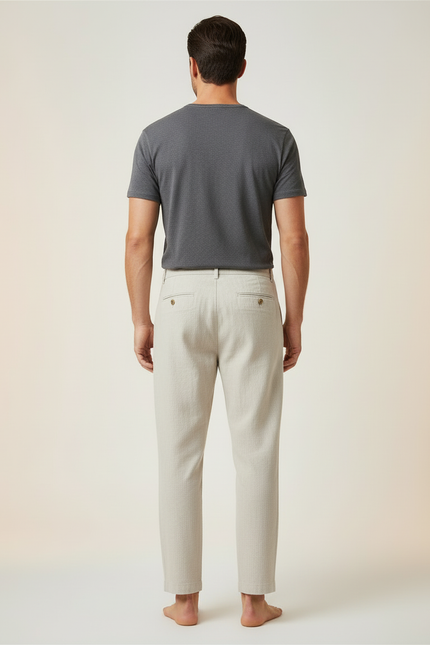 Pantalon Beige Lin Plissé Décontracté Homme Ample - vue 2