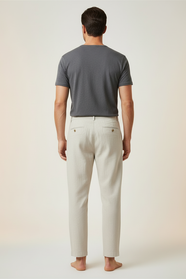 Pantalon Beige Lin Plissé Décontracté Homme Ample - vue 2