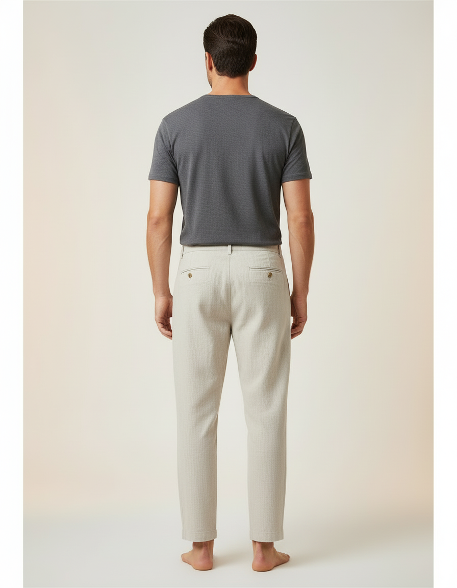 Pantalon Beige Lin Plissé Décontracté Homme Ample - vue 2