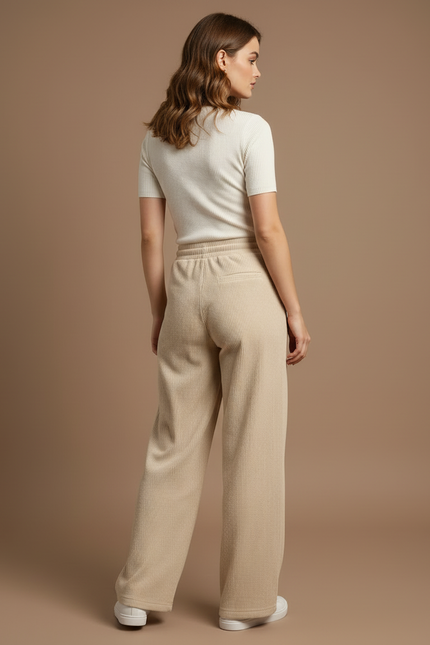 Pantalon Beige Côtelé Ample Confortable Femme - Cordé - vue 2