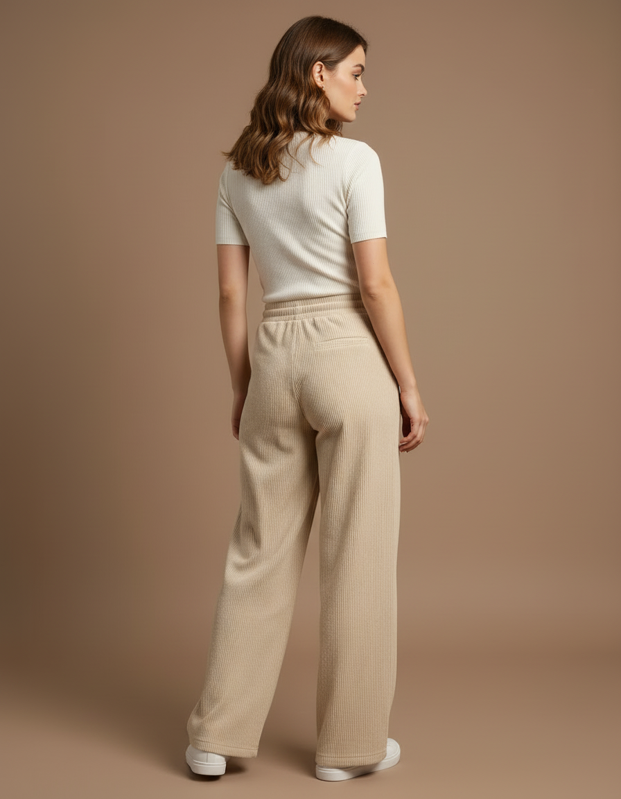 Pantalon Beige Côtelé Ample Confortable Femme - Cordé - vue 2