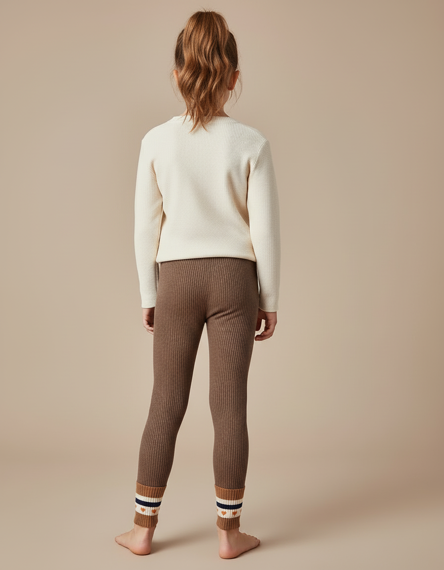 Pantalon Beige Côtelé Tricoté Chaud Hiver Enfant - Marron Maille - vue 2