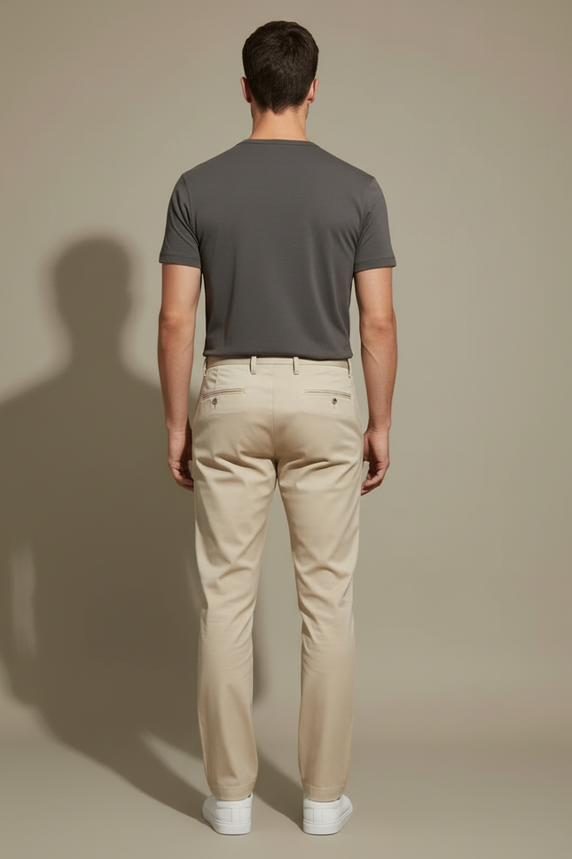 Pantalon Beige Homme Slim Décontracté Coton Élastique - vue 2