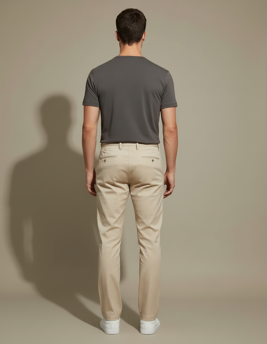 Pantalon Beige Homme Slim Décontracté Coton Élastique - vue 2