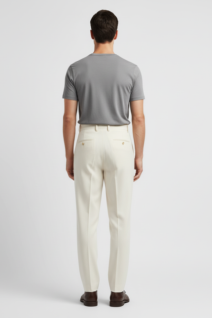 Pantalon Beige Plissé Élégant Homme Droit Coton - vue 2