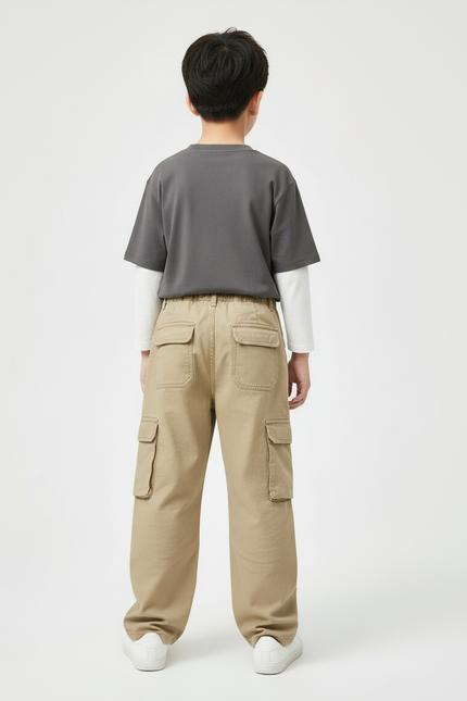 Pantalon Beige Cargo Ample Droit Enfant Coton - Toile - vue 2