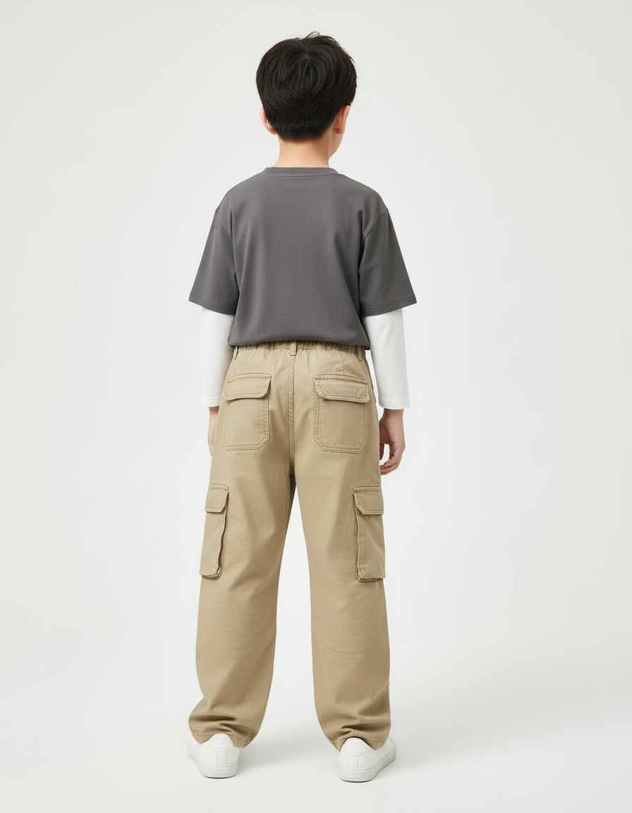 Pantalon Beige Cargo Ample Droit Enfant Coton - Toile - vue 2