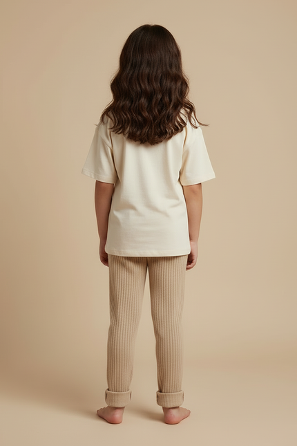 Pantalon Beige Côtelé Maille Élastique Confortable Enfant - vue 2