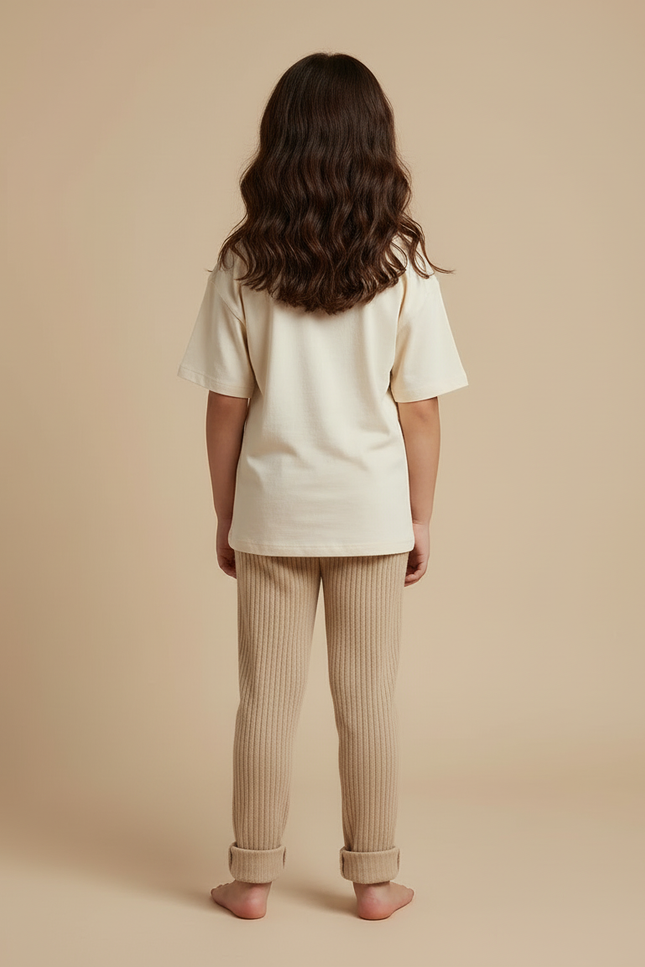 Pantalon Beige Côtelé Maille Élastique Confortable Enfant - vue 2