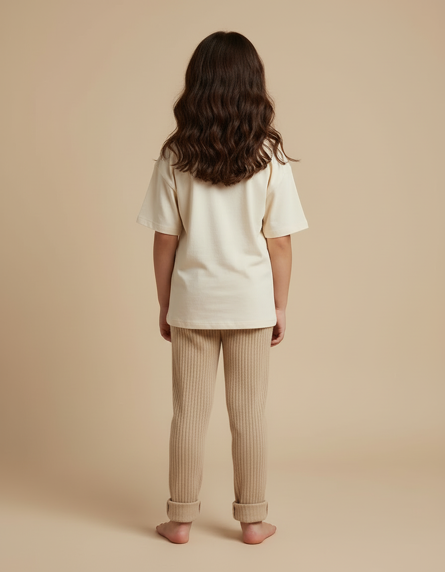 Pantalon Beige Côtelé Maille Élastique Confortable Enfant - vue 2