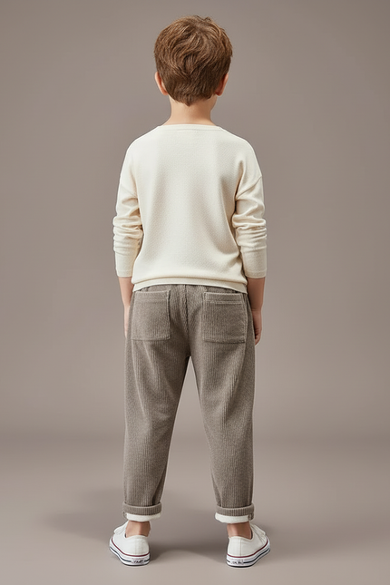 Pantalon Beige Côtelé Ample Décontracté Garçon Hiver - Marron Cordé - vue 2