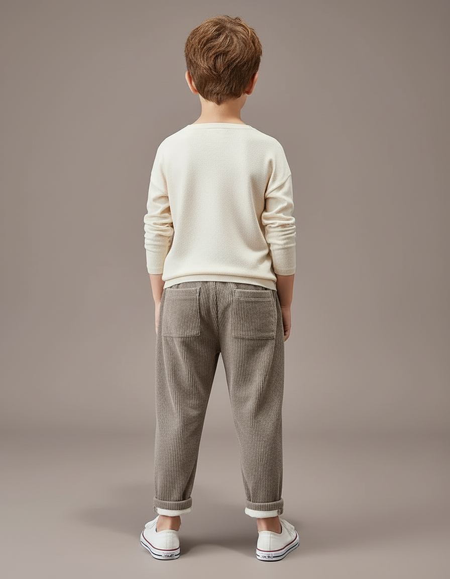 Pantalon Beige Côtelé Ample Décontracté Garçon Hiver - Marron Cordé - vue 2