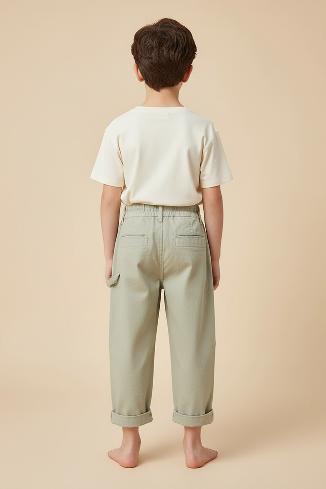 Pantalon Beige Droit Décontracté Garçon Coton Ample - Kaki - vue 2