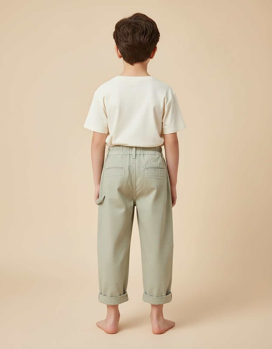 Pantalon Beige Droit Décontracté Garçon Coton Ample - Kaki - vue 2