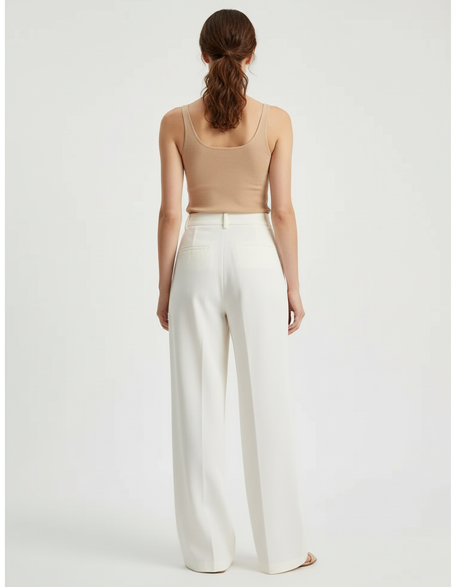 Pantalon Beige Fluide Ample Plissé Élégant - Blanc Polyester - vue 2